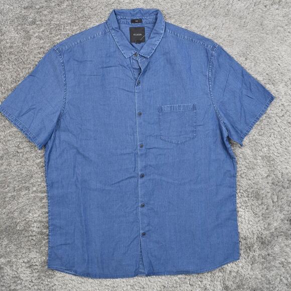 01. Algo Men 2XL Button Shirt Short Sleeve Solid Blue Slim Solid Tencel - Picture 1 of 8